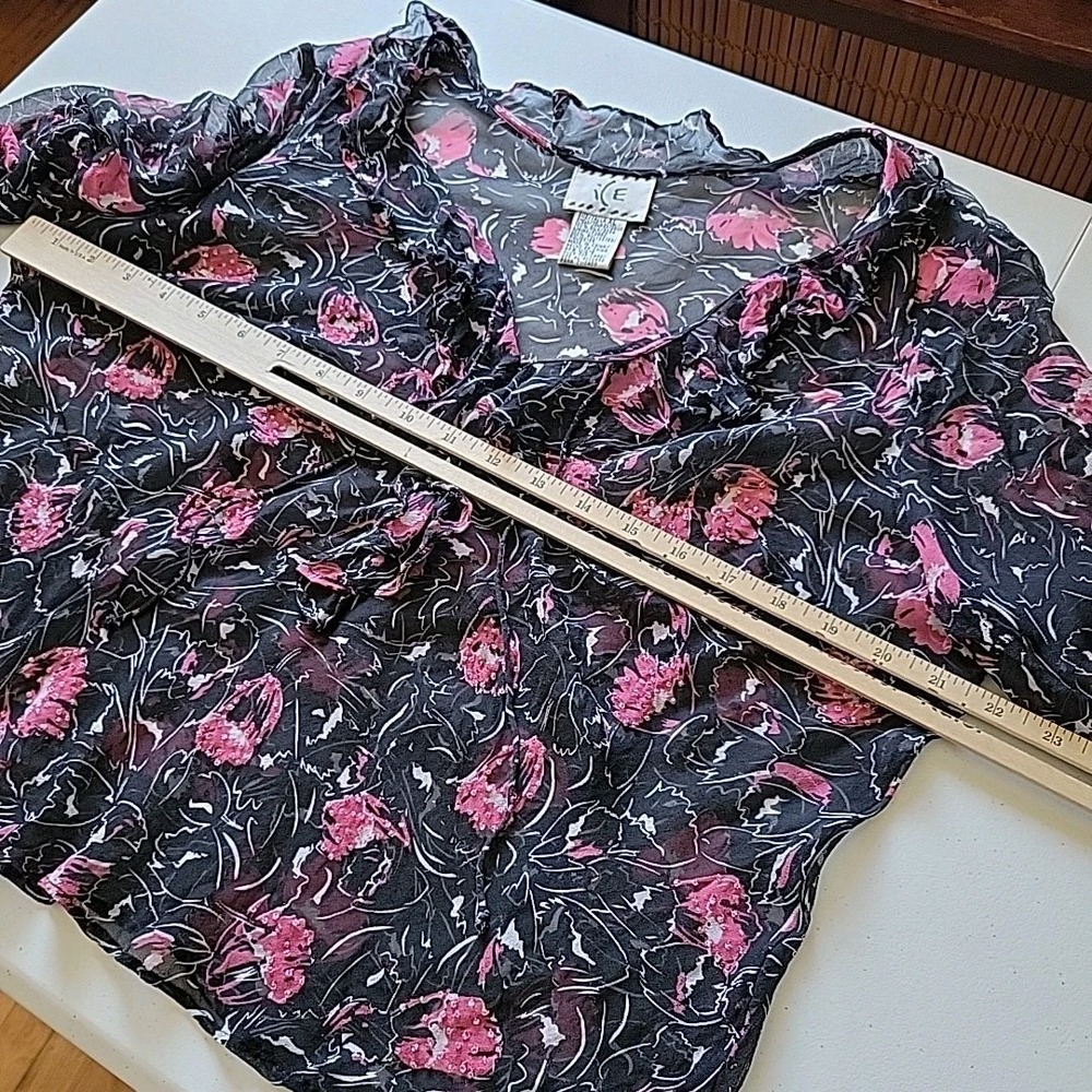 ICE Vintage Y2K Beaded Sheer Silk Floral Blouse Dark Fairy Feminine‎ Whimsigoth - Picture 8 of 14